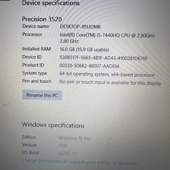 PC Dell Precision 3520 Windows 10 Pro 512gb 16gb Intel(R) Core(TM) 5-7440HQ CPU - Picture 5 of 9